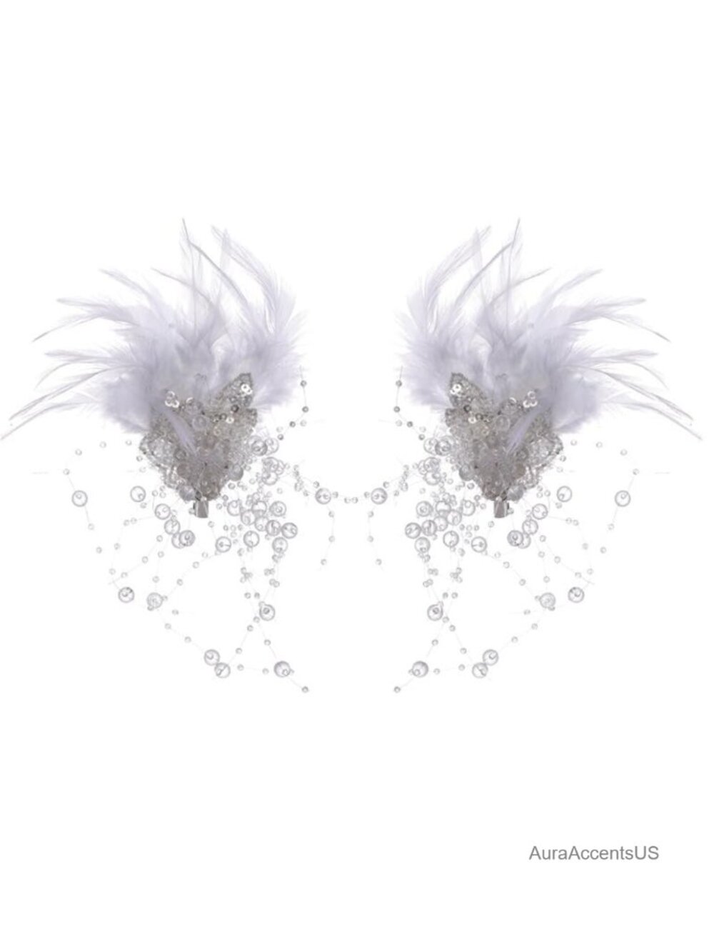 Feather Hair Clips with Rhinestones Set of 2 Retro Bridal Wedding Accessories